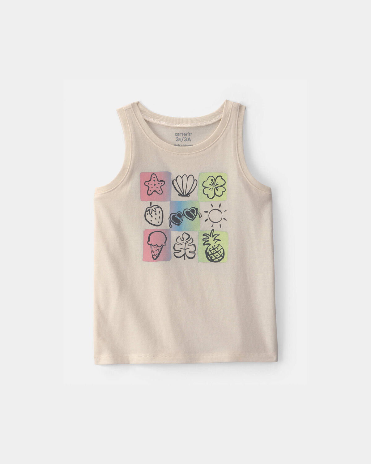 Toddler Girl Summer Icon Graphic Tank - Ivory