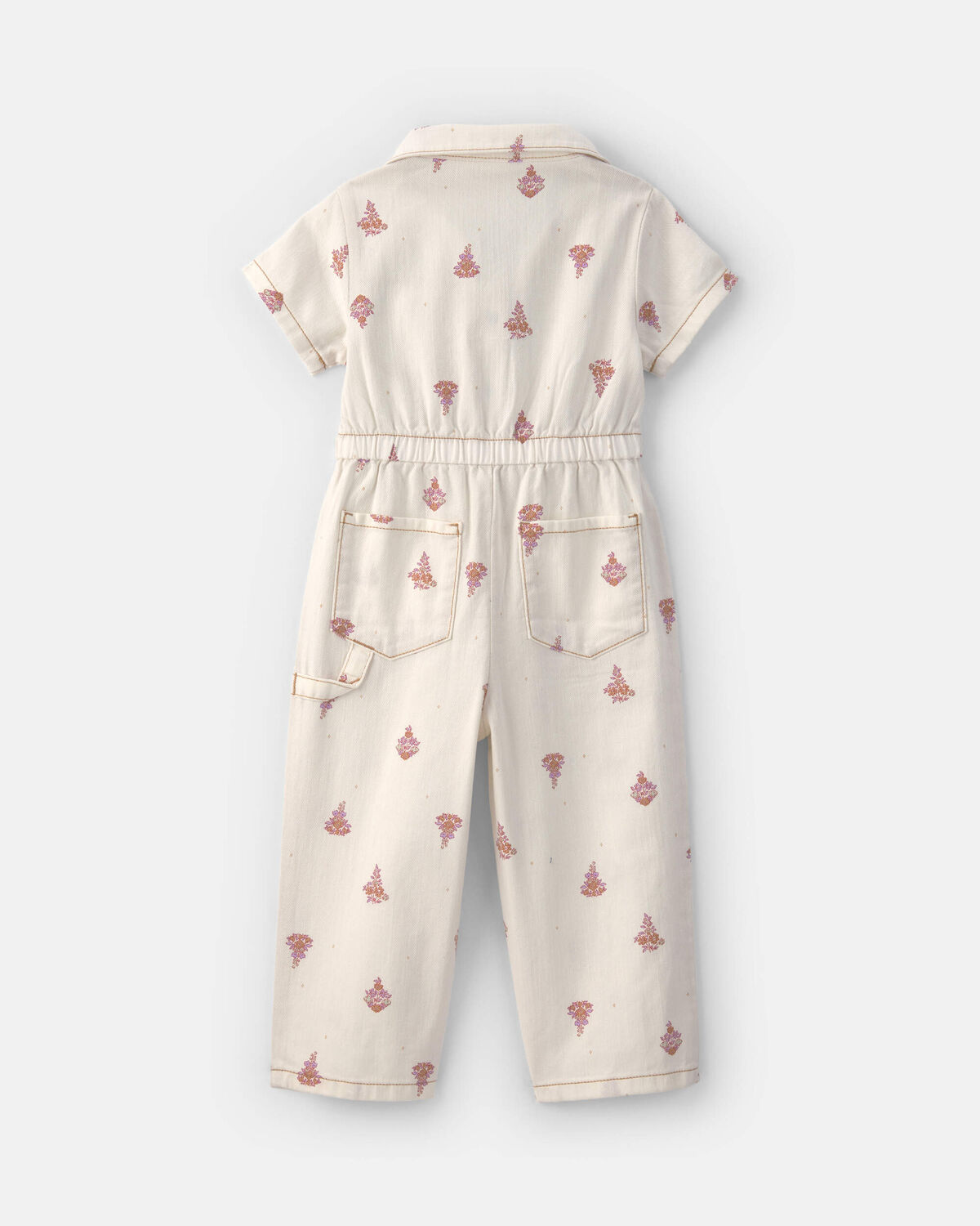 Toddler Girl Floral Short-Sleeve Twill Jumpsuit - Cream - Image 6