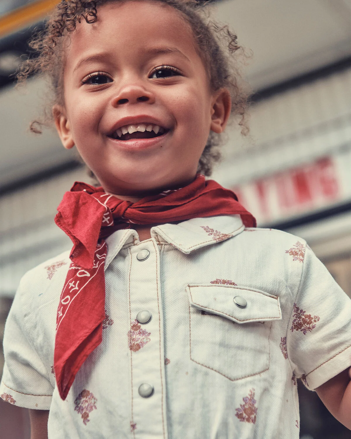 Toddler Girl Floral Short-Sleeve Twill Jumpsuit - Cream - Image 4
