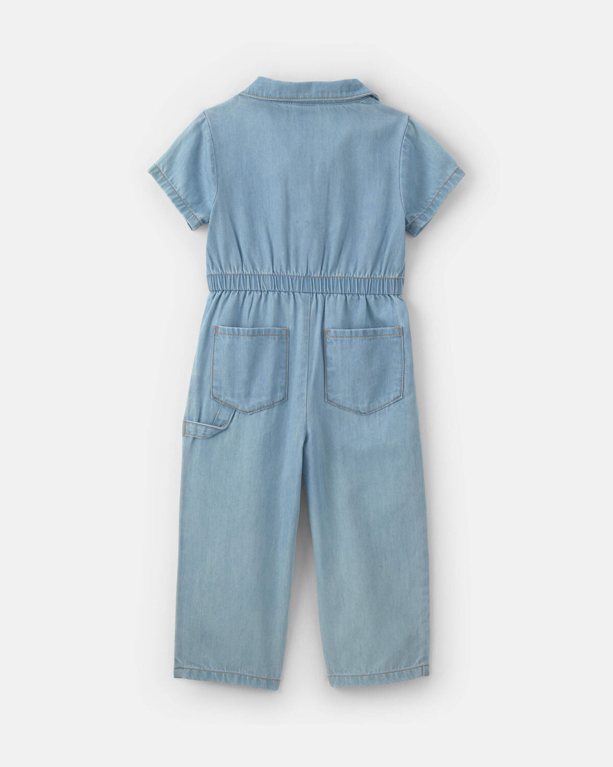 Toddler Girl Short-Sleeve Denim Jumpsuit - Light Wash - Image 2