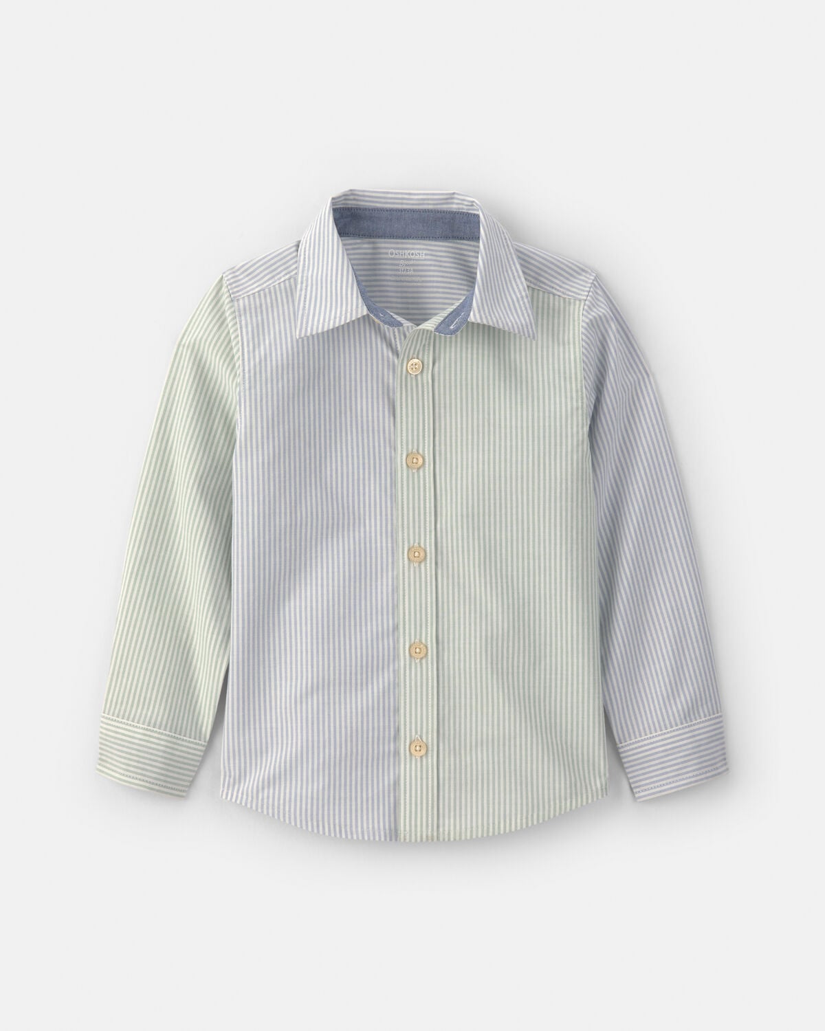 Toddler Boy Poplin Button-Down Shirt- Green/Blue