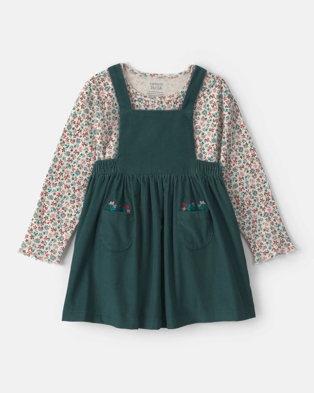 Toddler Girl 2-Piece Floral Corduroy Long-Sleeve Dress Set