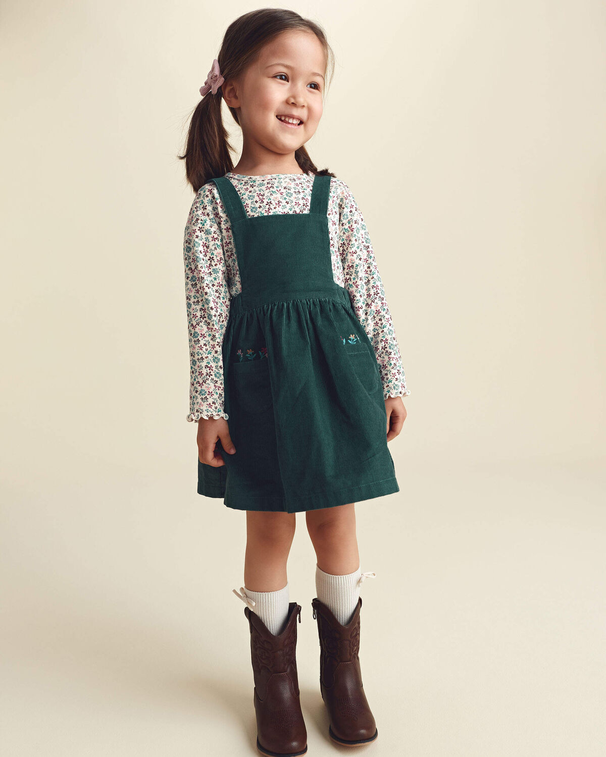 Toddler Girl 2-Piece Floral Corduroy Long-Sleeve Dress Set - Image 3