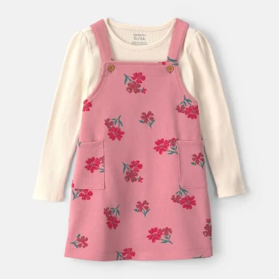 Toddler Girl Floral French Terry Long-Sleeve Dress Set - Pink/Cream