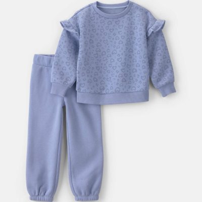 Toddler Girl 2-Piece Cheetah Fleece Long-Sleeve Top & Pant Set - Blue