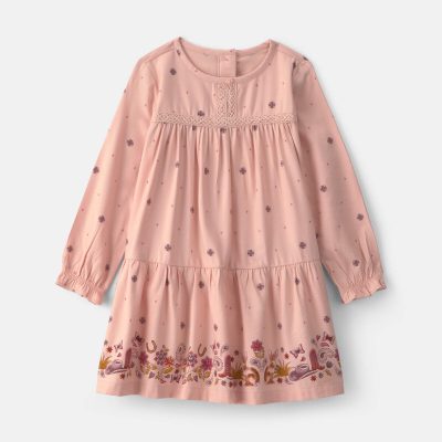 Toddler Girl Floral Twill Long-Sleeve Dress - Pink