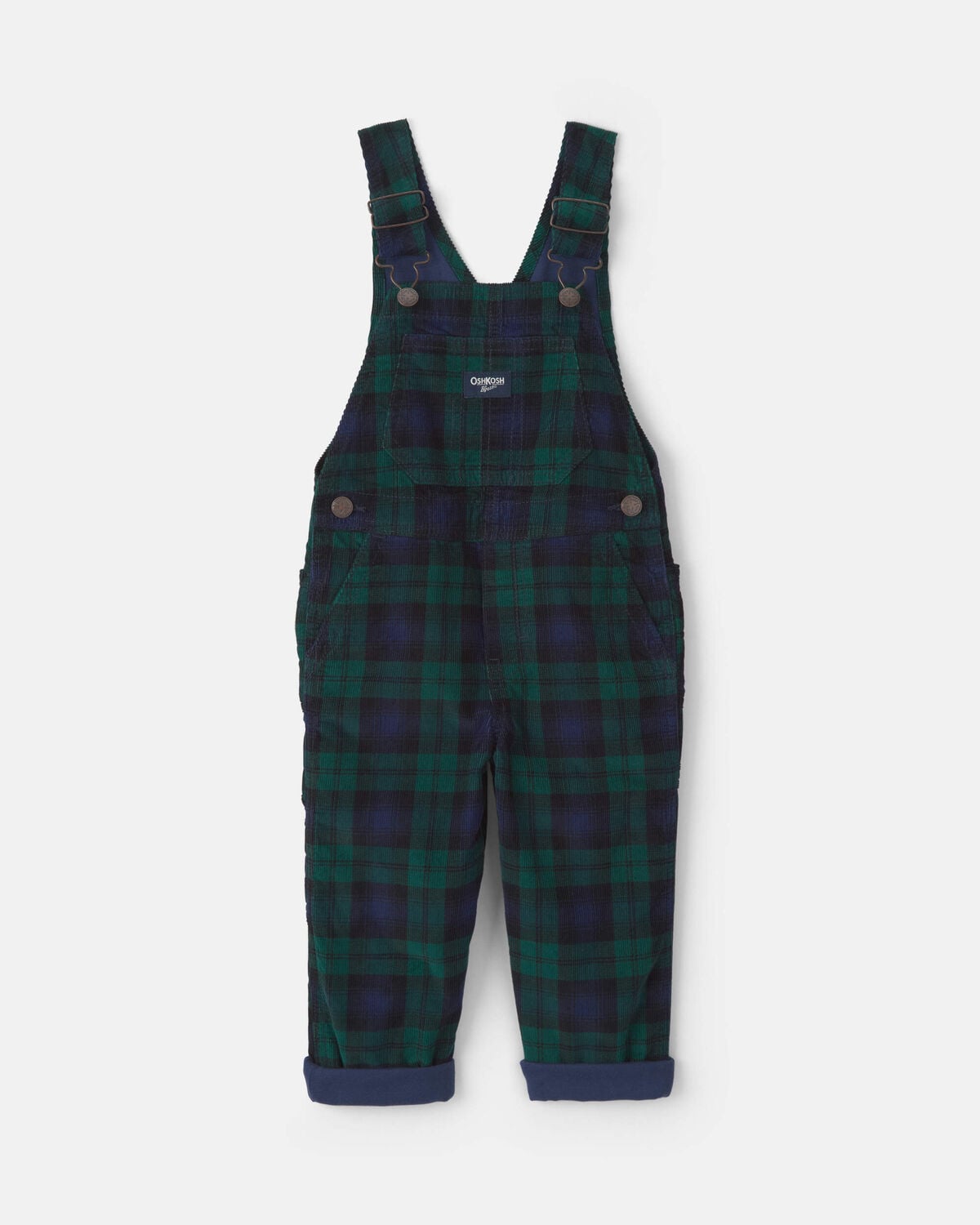 Toddler Boy Plaid Corduroy Overalls - Navy Blue/Green