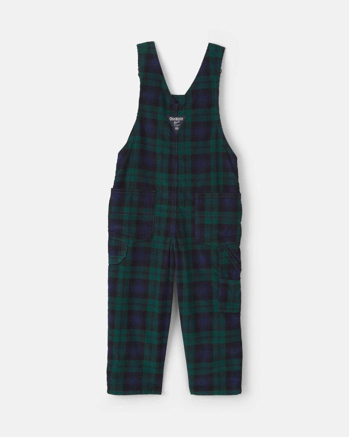 Toddler Boy Plaid Corduroy Overalls - Navy Blue/Green - Image 2