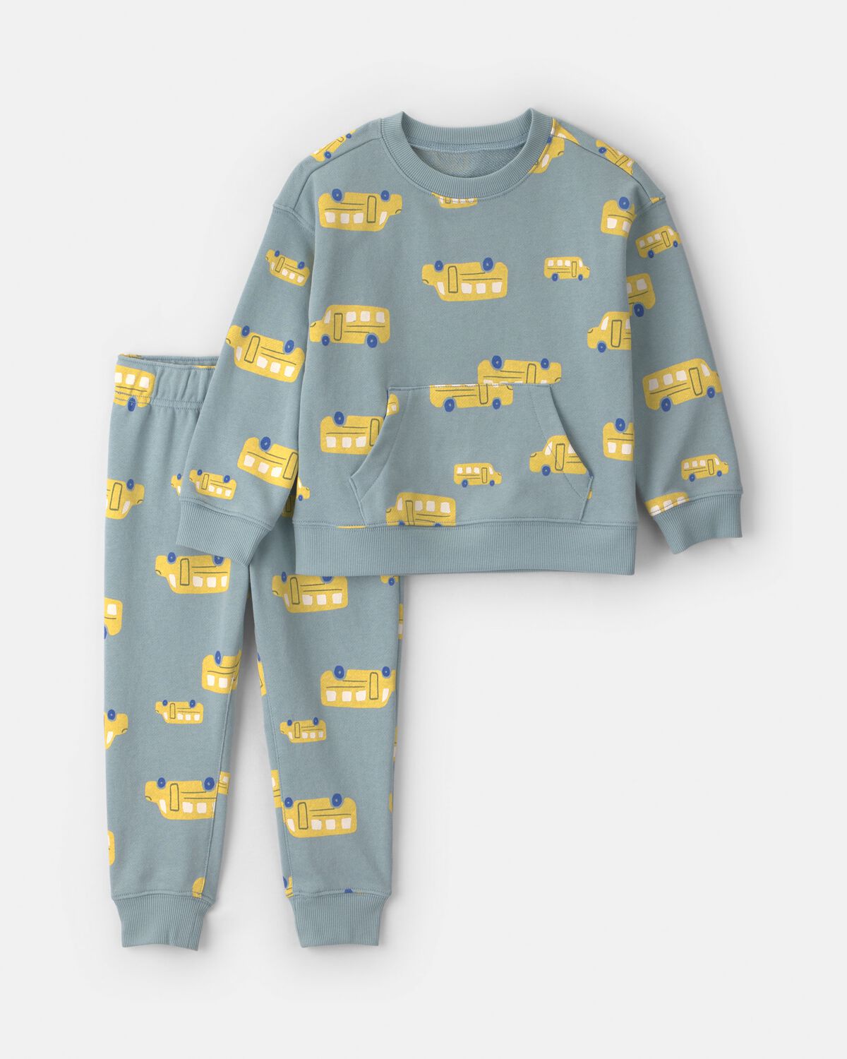 Toddler Boy 2-Piece School Bus French Terry Hoodie & Pant Set - Blue/Yellow