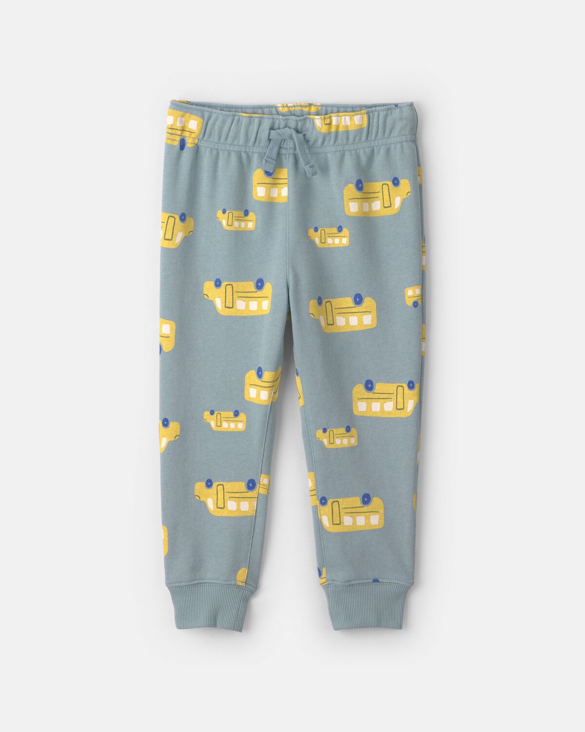 Toddler Boy 2-Piece School Bus French Terry Hoodie & Pant Set - Blue/Yellow - Image 2