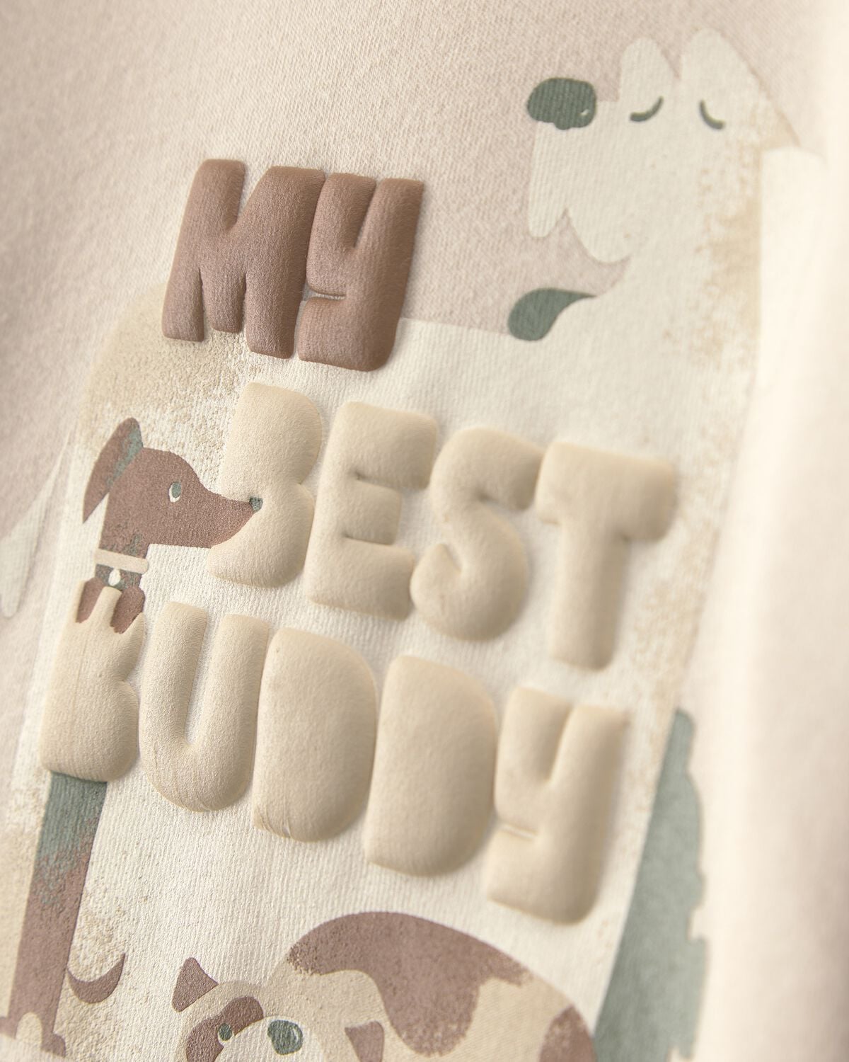 Toddler Boy 2-Piece 'My Best Buddy' Dog Fleece Sweatshirt & Pant Set - Cream/Brown - Image 3