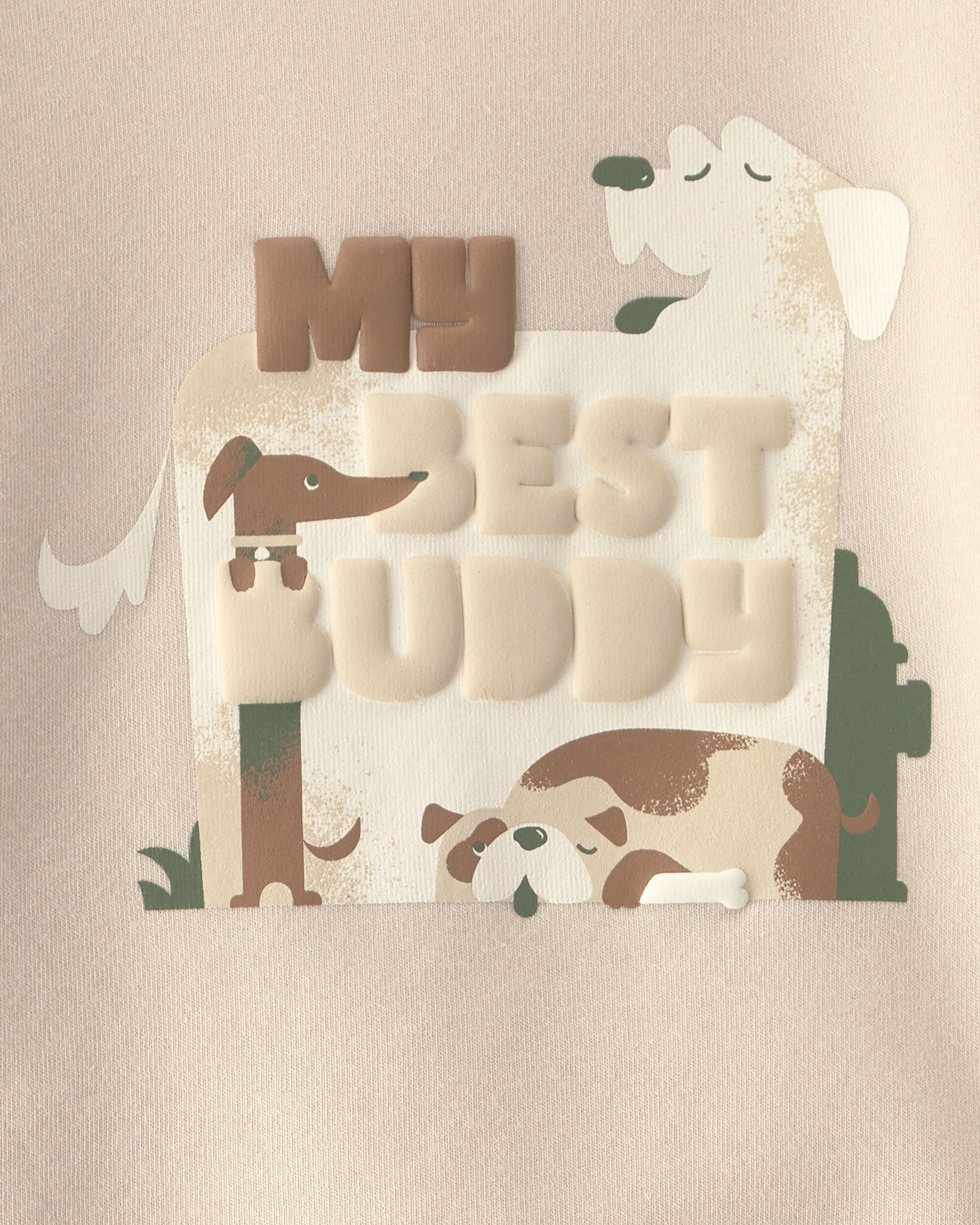Toddler Boy 2-Piece 'My Best Buddy' Dog Fleece Sweatshirt & Pant Set - Cream/Brown - Image 6