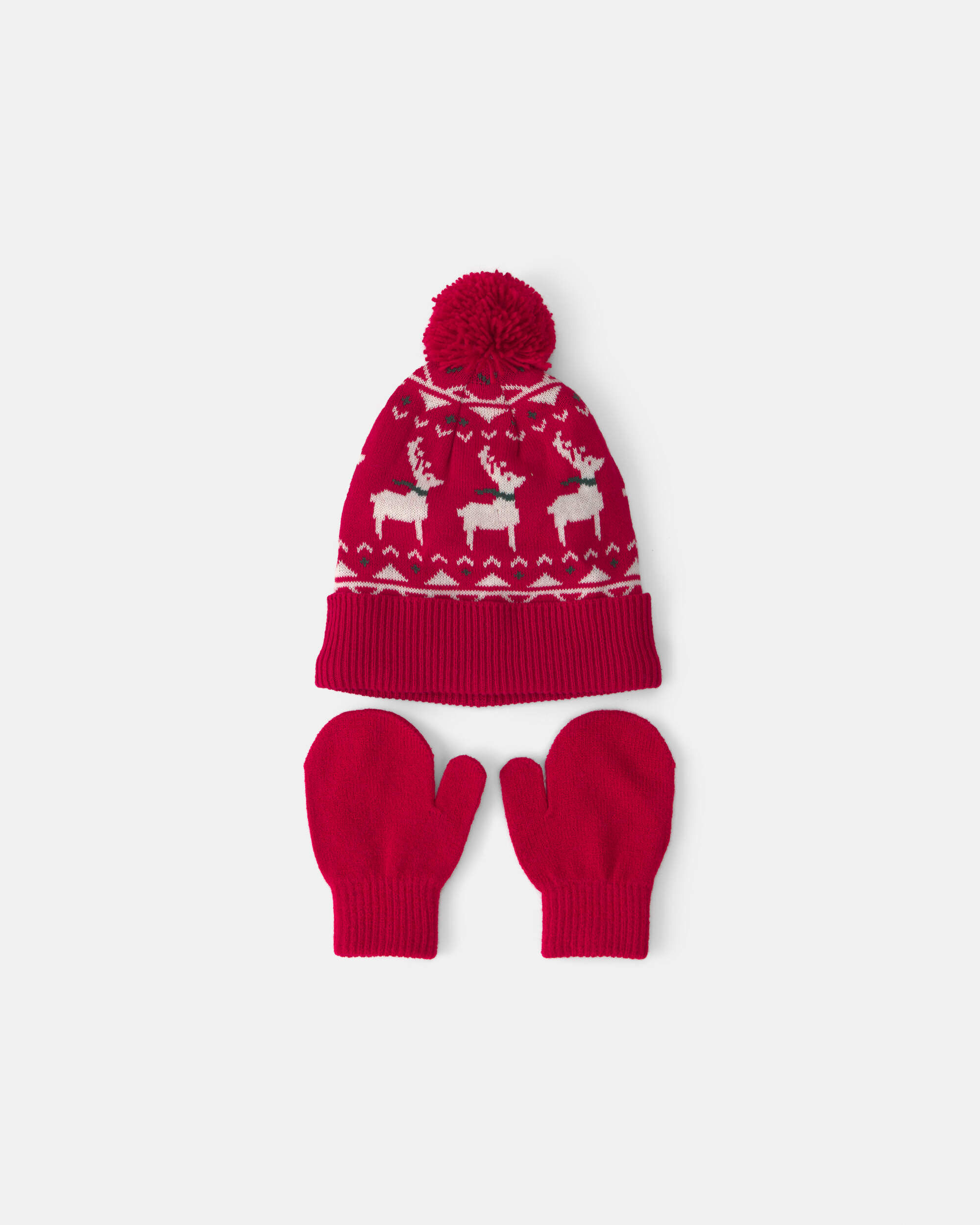 Toddler 2-Piece Fair Isle Christmas Beanie & Glove Set - Red - Image 3