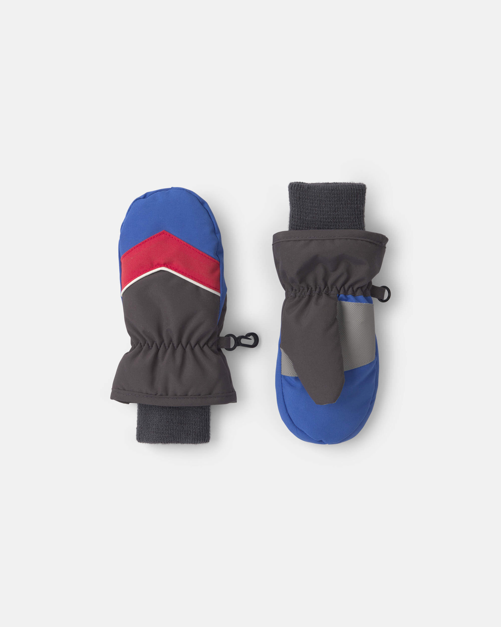 Toddler Boy Color Block Ski Mittens - Grey/Red/Blue - Image 2