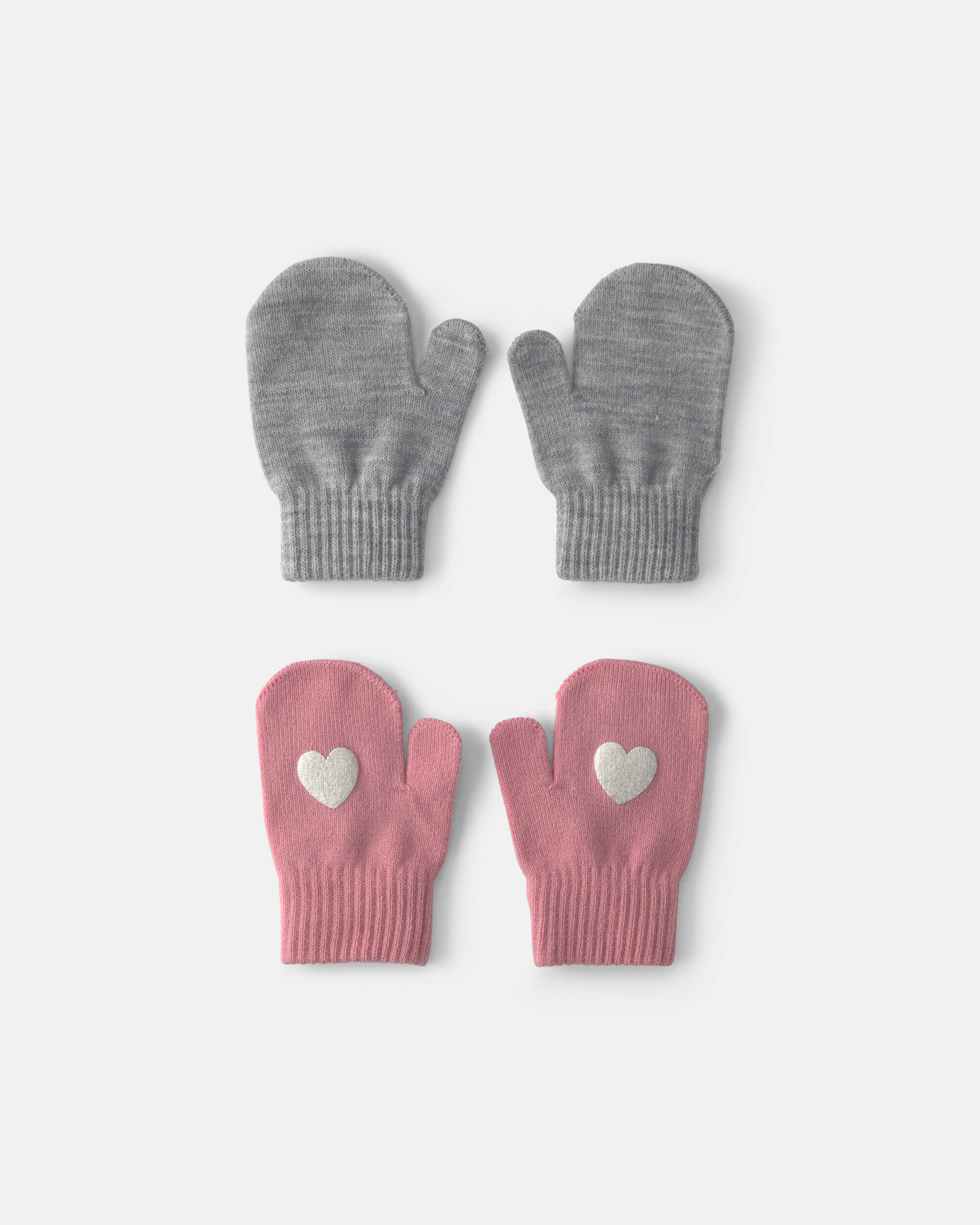 Toddler Girl 2-Pack Heart Mittens - Pink/Grey - Image 2