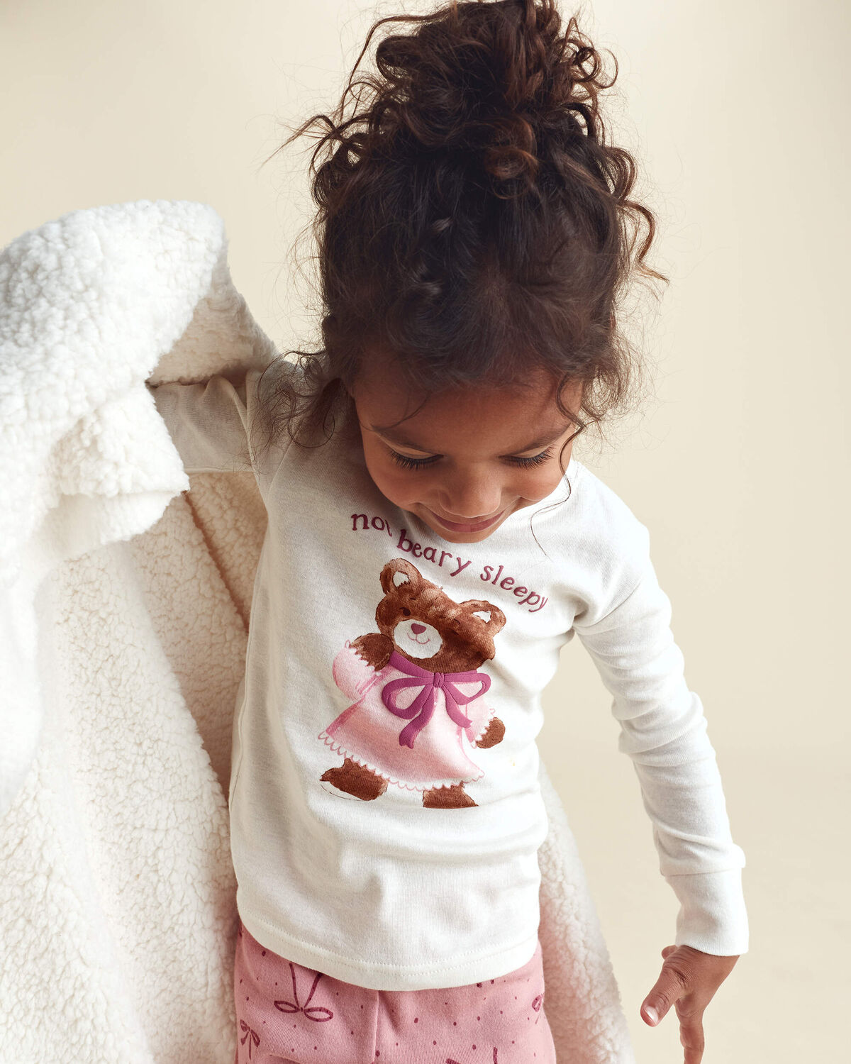 Toddler Girl 4-Piece Bear Varsity 100% Cotton Snug Fit Pajama Set - Pink/Cream - Image 3