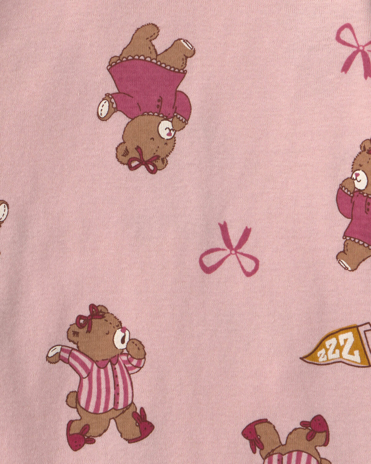 Toddler Girl 4-Piece Bear Varsity 100% Cotton Snug Fit Pajama Set - Pink/Cream - Image 5