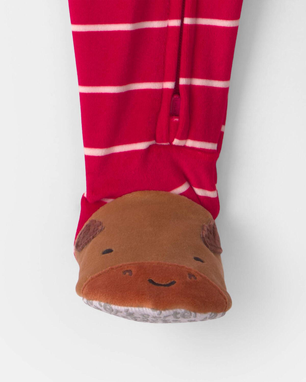 Toddler Boy 1-Piece Moose Striped DreamPlush Snug Fit Footed Pajama - Red - Image 4