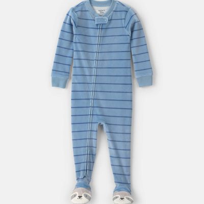 Toddler Boy 1-Piece Striped Raccoon DreamPlush Snug Fit Footed Pajama - Blue