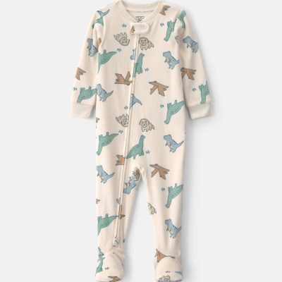 Toddler Boy 1-Piece Dino DreamPlush Snug Fit Footed Pajama - Cream
