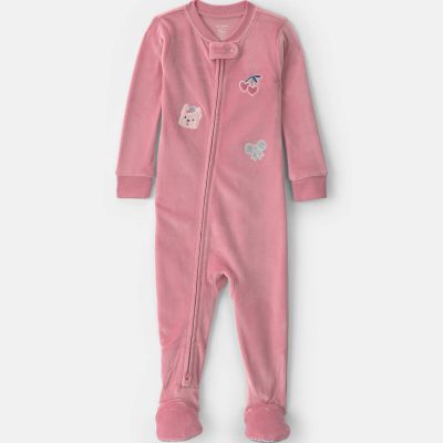 Toddler Girl 1-Piece Icon DreamPlush Snug Fit Footed Pajama - Pink