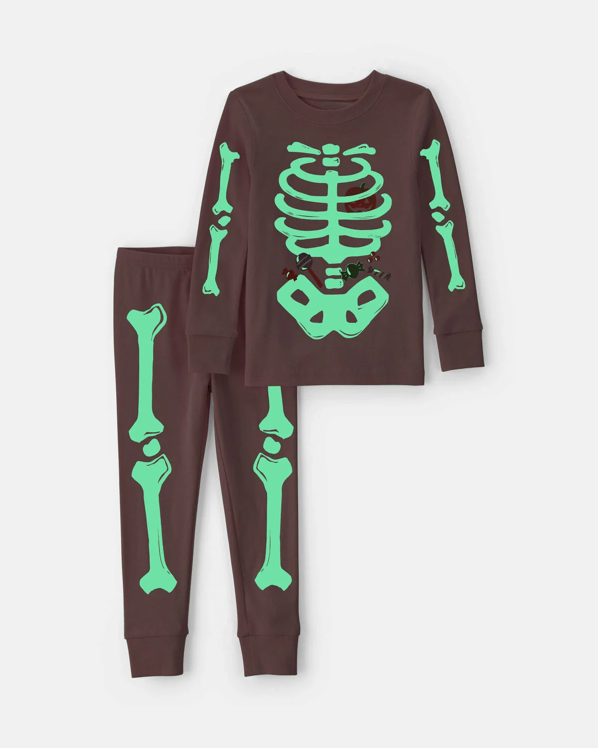 Toddler Girl 2-Piece Halloween Glow in the Dark Skeleton 100% Cotton Snug Fit Pajama Set - Pink - Image 2