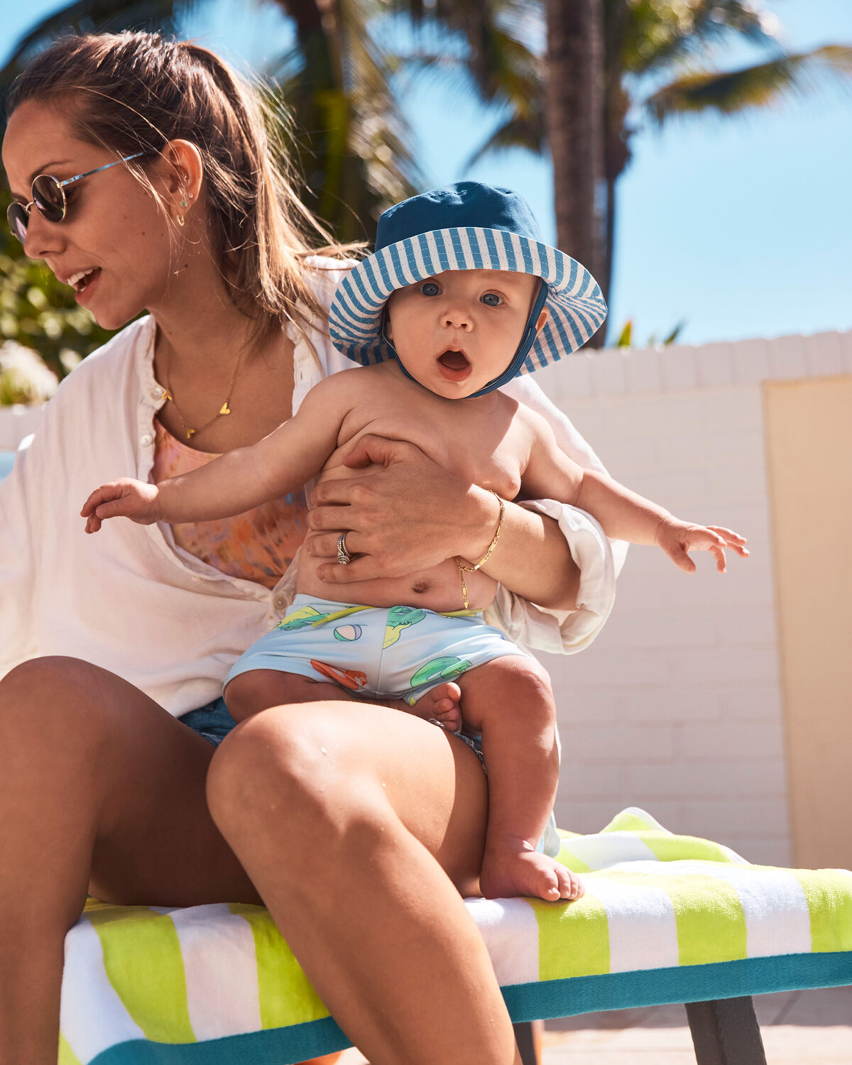 Baby Boy Reversible Stripe Swim Hat - Blue - Image 2