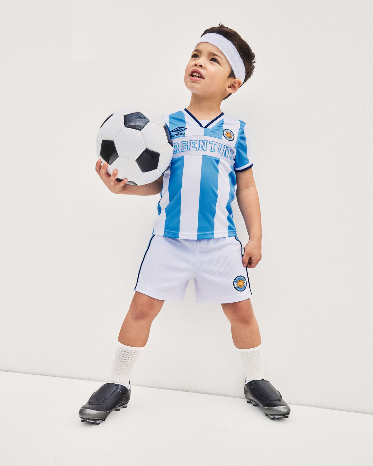 Kids Umbro Argentina Mesh Soccer Shorts - Light Blue/White - Image 2