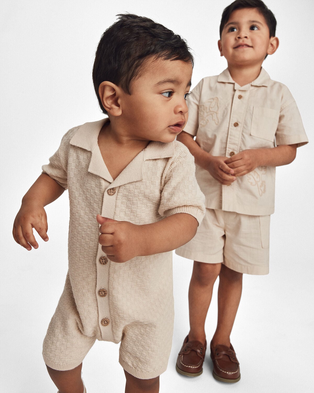 Baby Boy Button-Down Short-Sleeve Romper - Ivory - Image 3