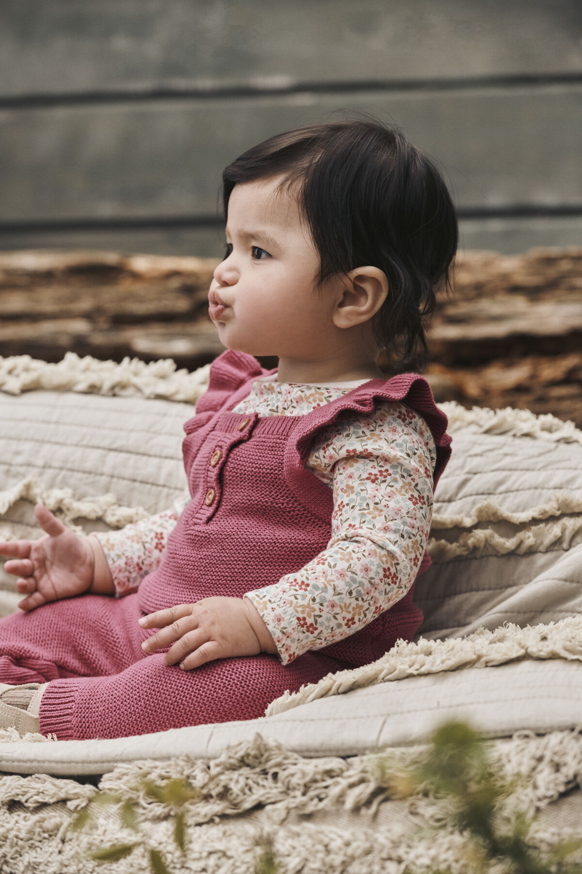 Baby Girl Organic Cotton Sweater Knit Overalls - Image 2