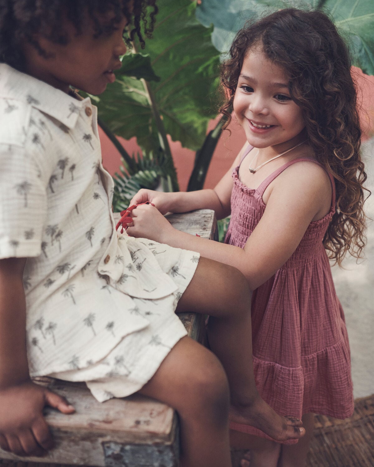 Toddler Boy 2-Piece Organic Cotton Gauze Top & Short Set in Palm Trees - Image 3