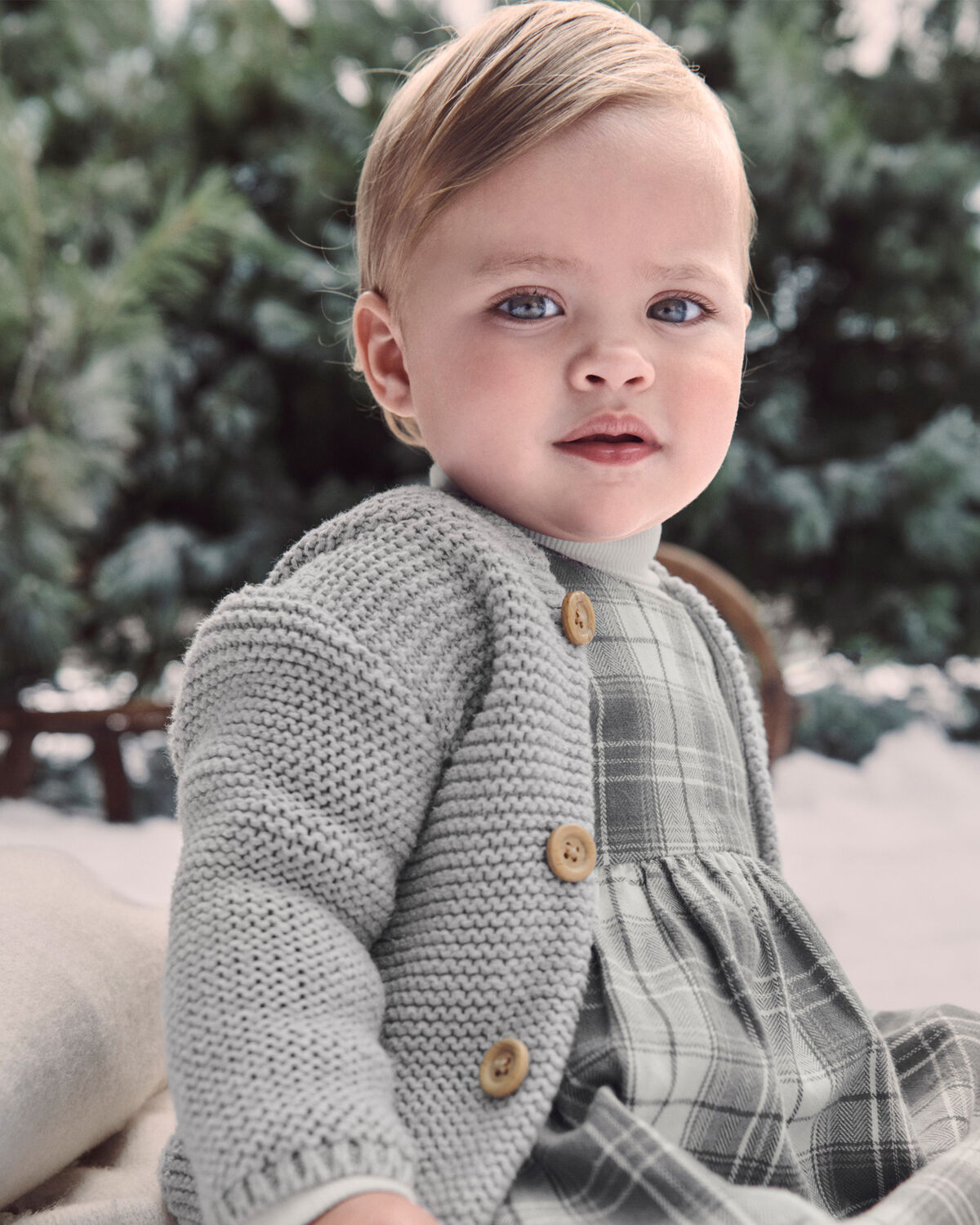 Baby Organic Cotton Signature Stitch Cardigan - Grey - Image 4