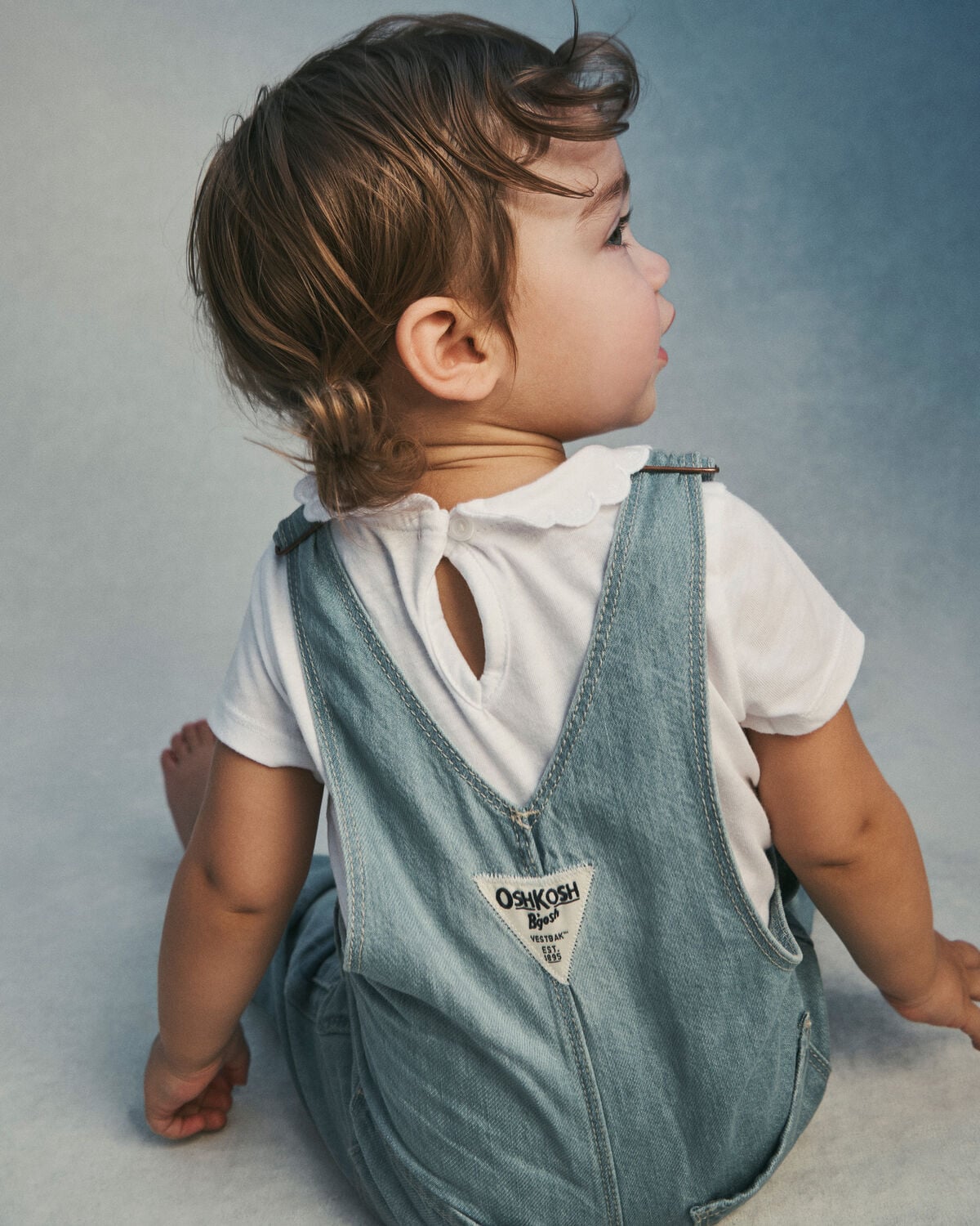 Baby Girl Denim Patch Overalls - Light Wash - Image 2