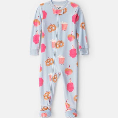 Toddler Girl 1-Piece Festival Treats DreamPlush Snug Fit Footed Pajama - Blue