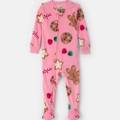 Toddler Girl 1-Piece Christmas Gingerbread DreamPlush Snug Fit Footed Pajama - Pink