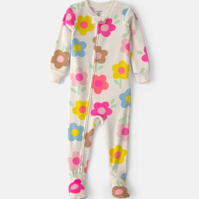 Toddler Girl 1-Piece Floral DreamPlush Snug Fit Footed Pajama