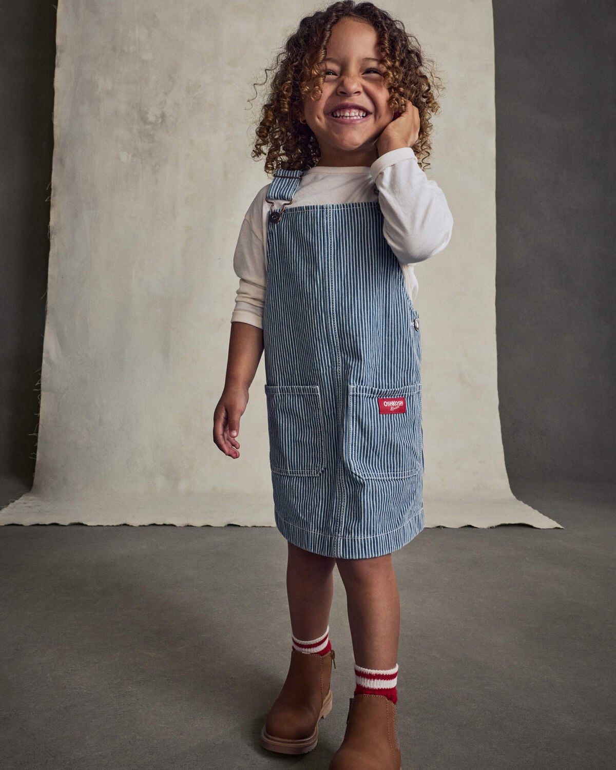 Toddler Girl Hickory Denim Long-Sleeve Overall Set - Light Wash - Image 2