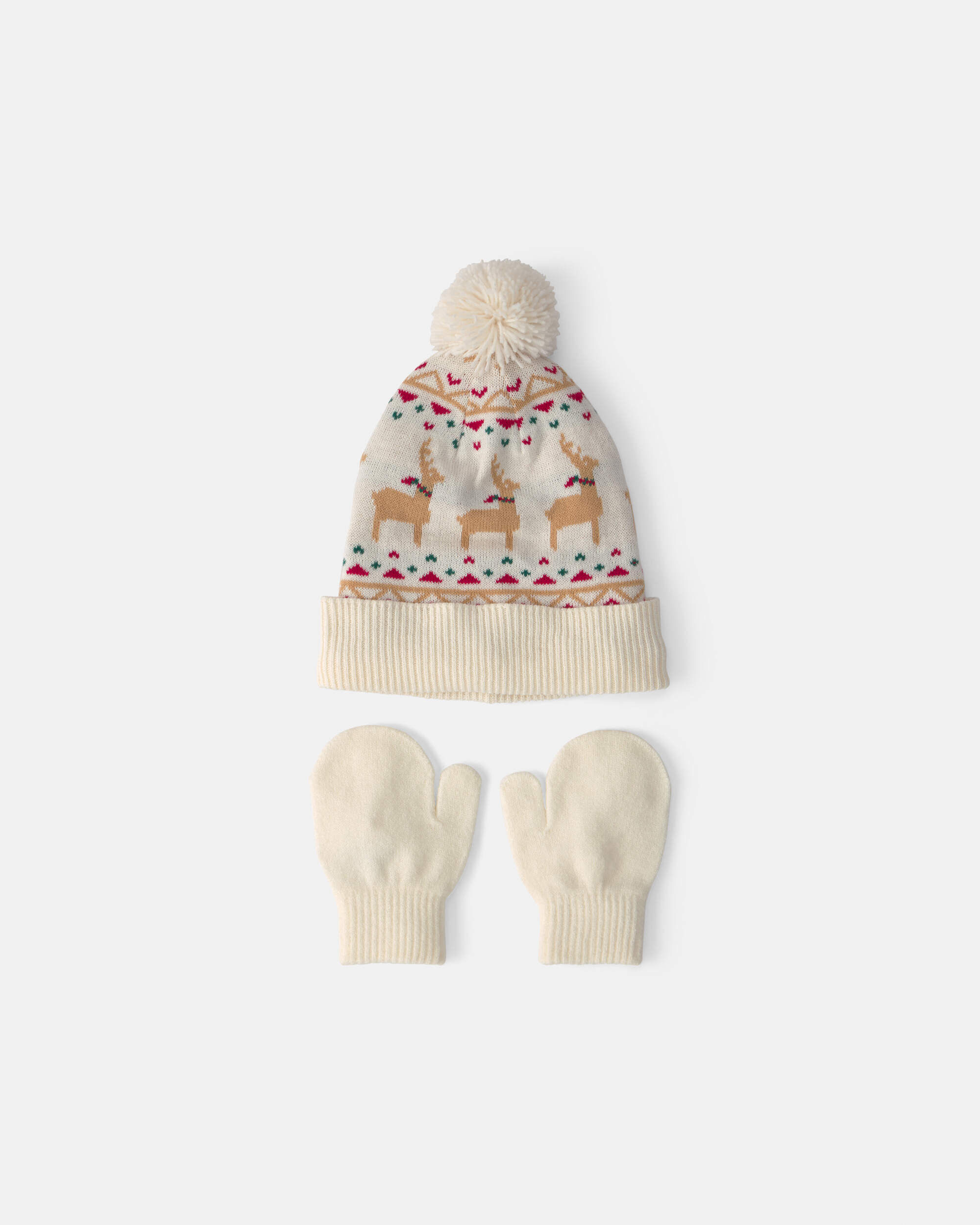 Toddler 2-Piece Fair Isle Christmas Beanie & Glove Set - Cream - Image 3