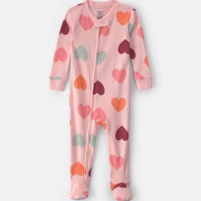 Toddler Girl 1-Piece Hearts 100% Cotton Snug Fit Footed Pajama - Pink