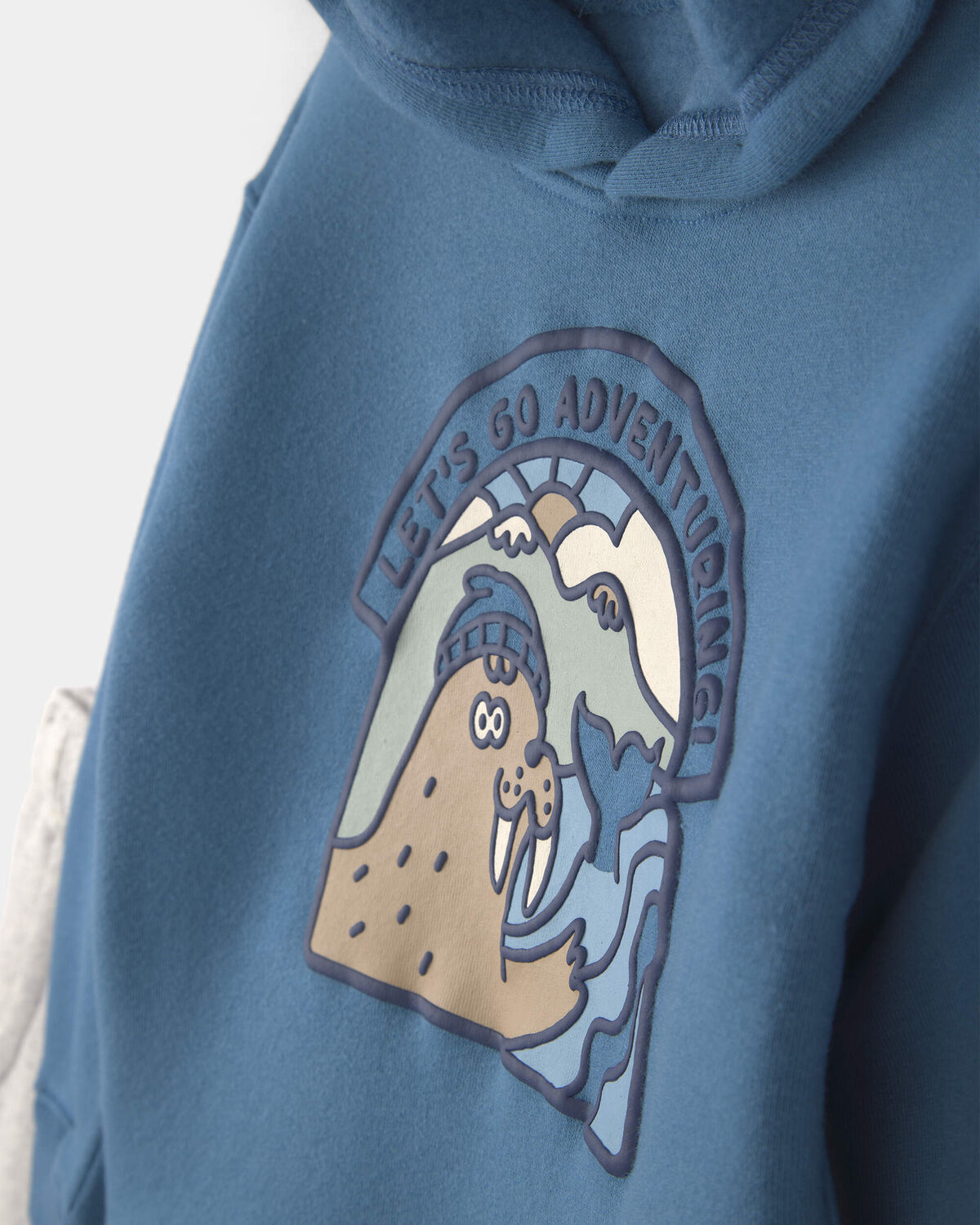 Toddler Boy 2-Piece Walrus Fleece Hoodie & Pant Set - Blue/Grey - Image 3