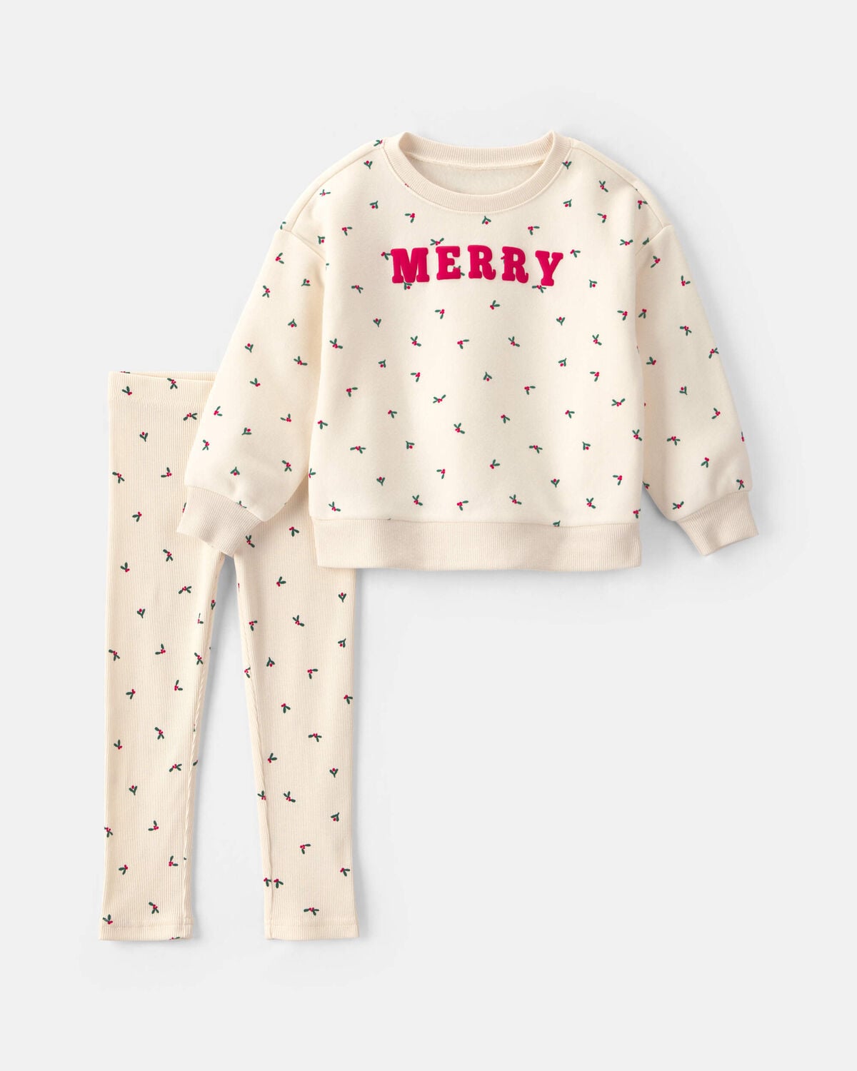 Toddler Girl 2-Piece 'Merry' Fleece Long-Sleeve Top & Pant Set - Cream
