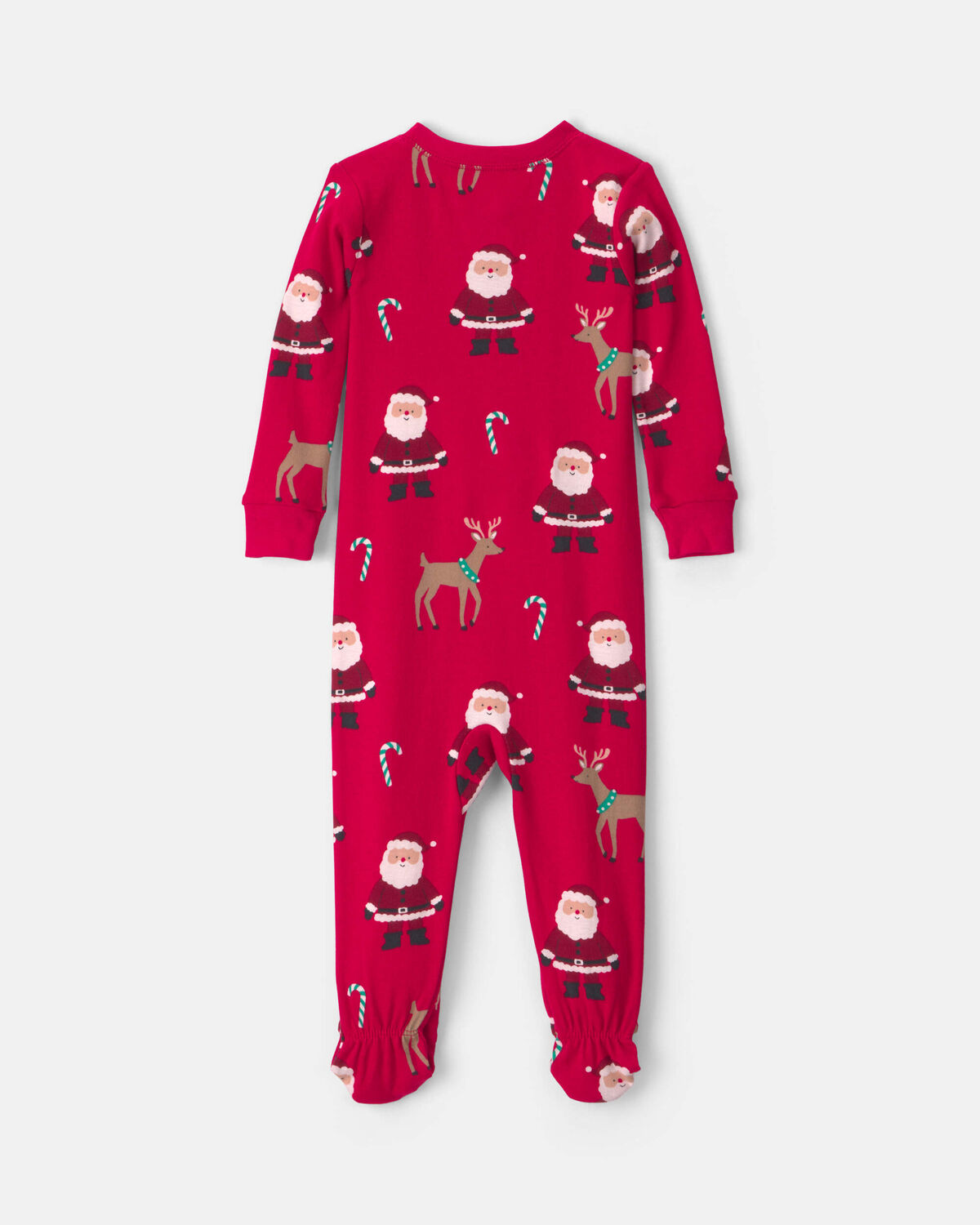 Toddler 1-Piece Beige Santa Christmas 100% Cotton Snug Fit Footed Pajama - Red - Image 3