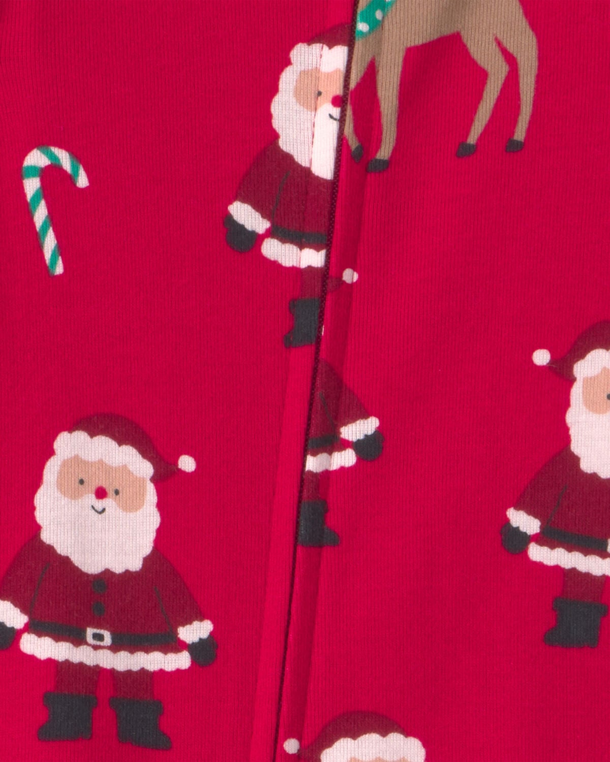 Toddler 1-Piece Beige Santa Christmas 100% Cotton Snug Fit Footed Pajama - Red - Image 2
