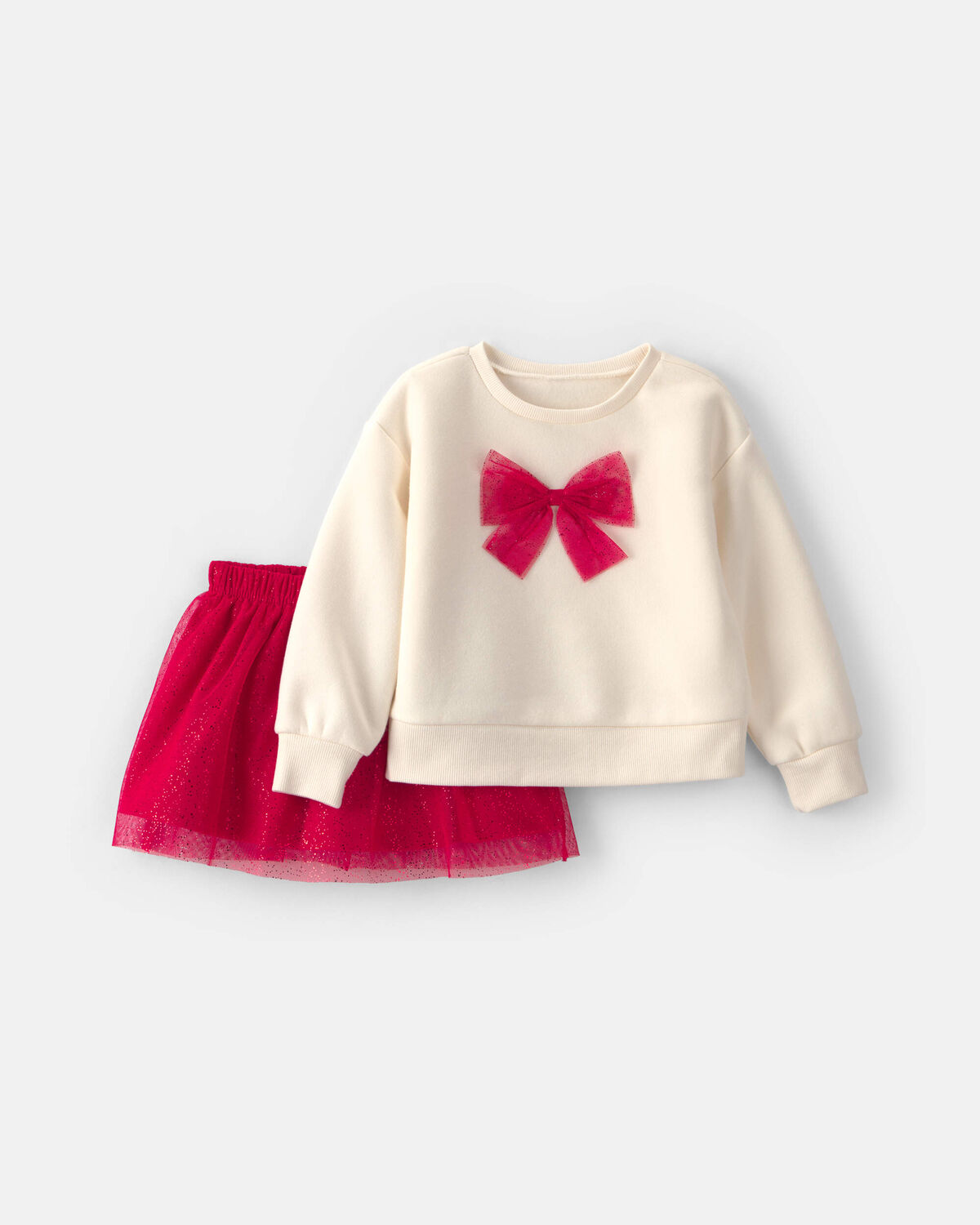 Toddler Girl Tulle Bow Fleece Long-Sleeve Top & Skort Set - Cream/Red