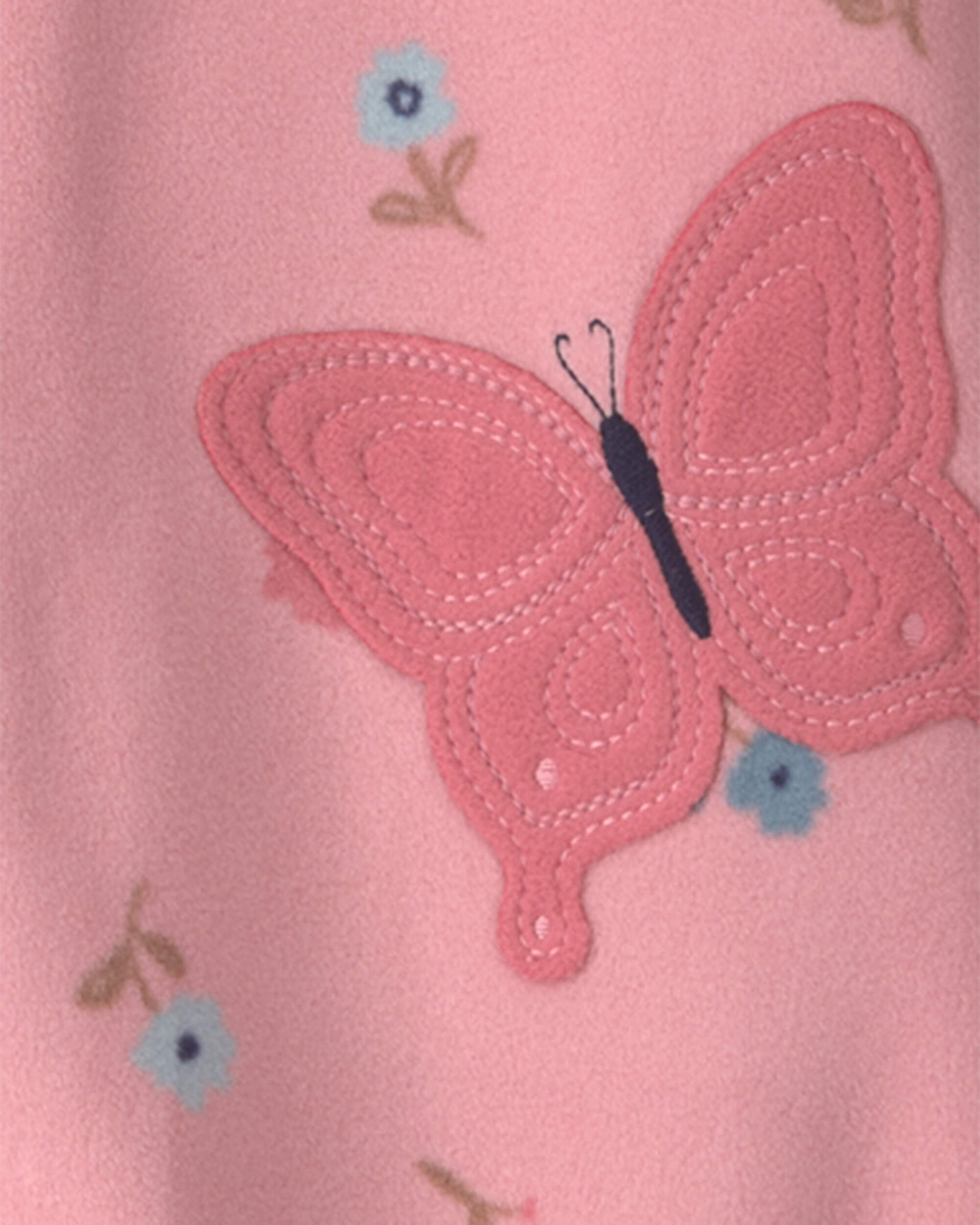 Toddler Girl 1-Piece Butterfly Fleece Loose Fit Footed Pajama - Pink - Image 4