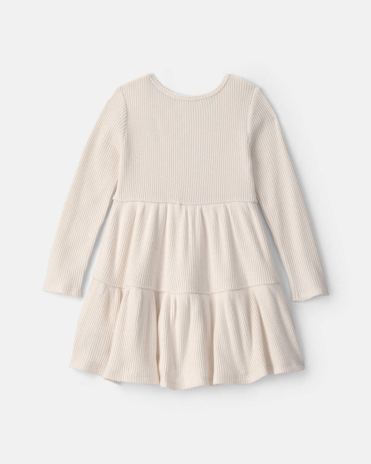 Toddler Girl Flower Ribbed Long-Sleeve Dress - Cream - Image 2