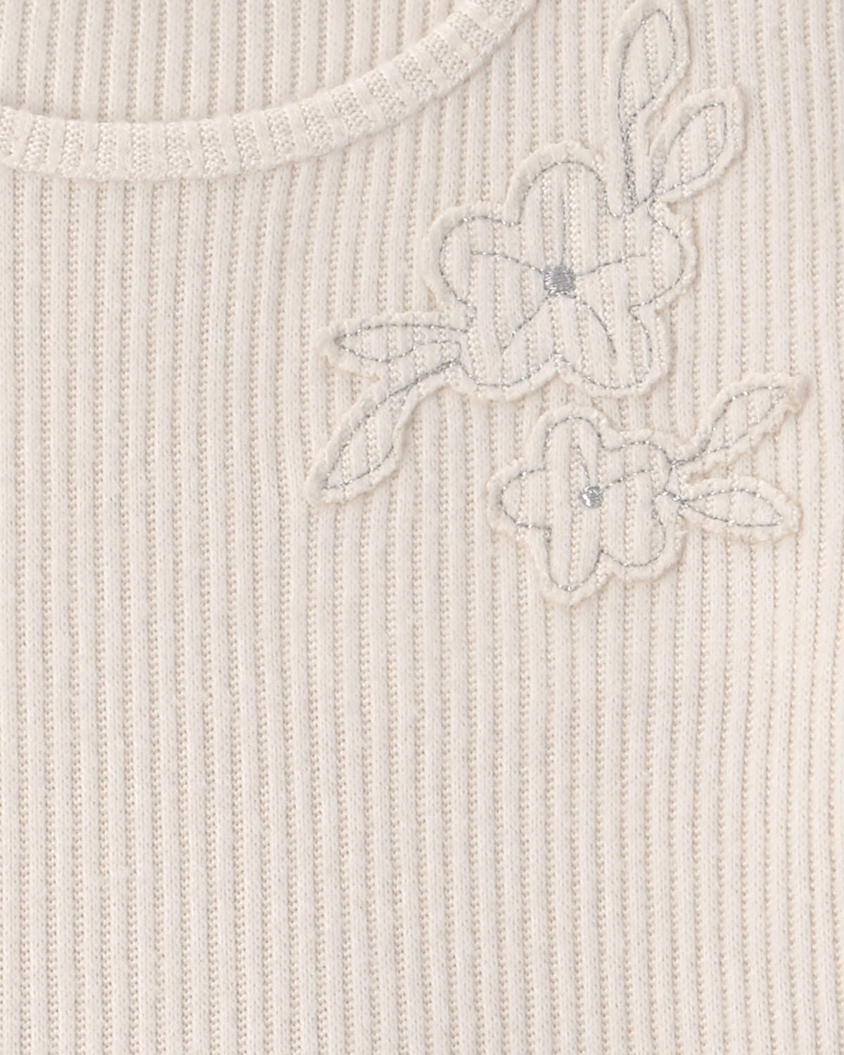 Toddler Girl Flower Ribbed Long-Sleeve Dress - Cream - Image 3