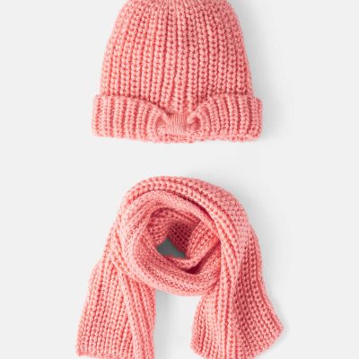 Girls 2-Piece  Shimmer Winter Hat & Scarf - Coral