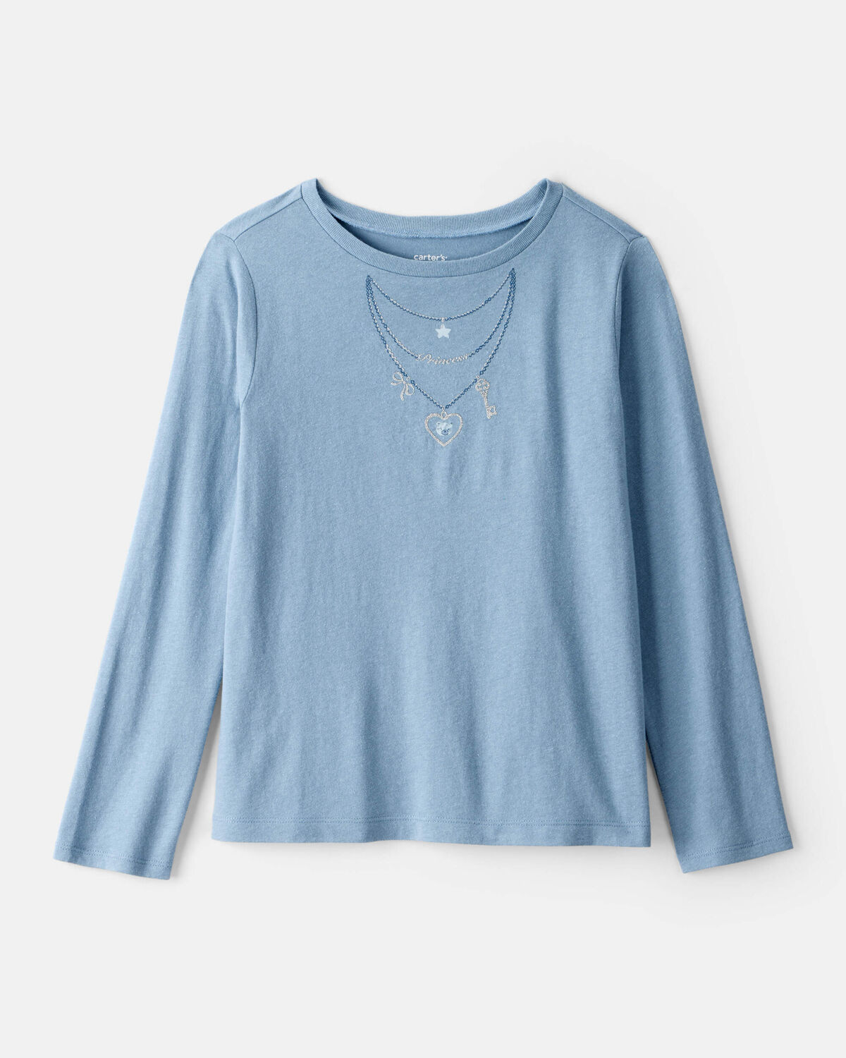 Girls Charm Necklace Long-Sleeve Graphic Tee - Blue