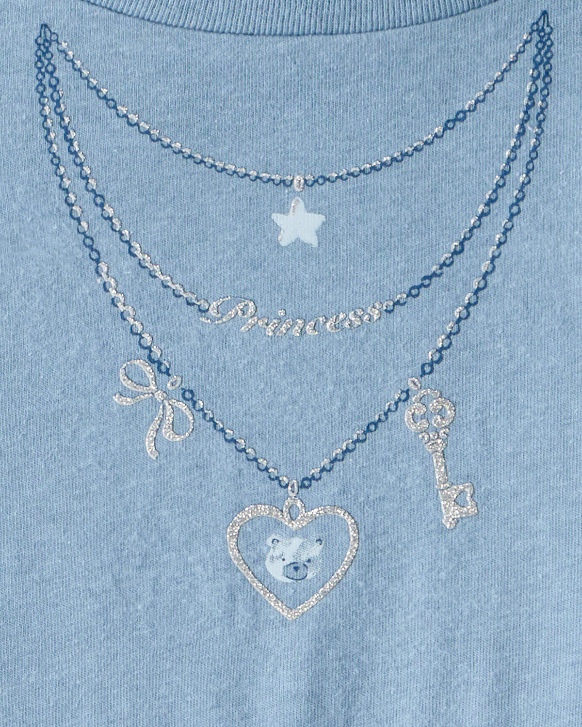 Girls Charm Necklace Long-Sleeve Graphic Tee - Blue - Image 3